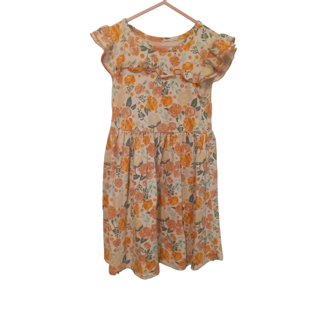 Just Lizzy Girls Yellow Orange Floral Ruffle Sleeve Dress - Size 6